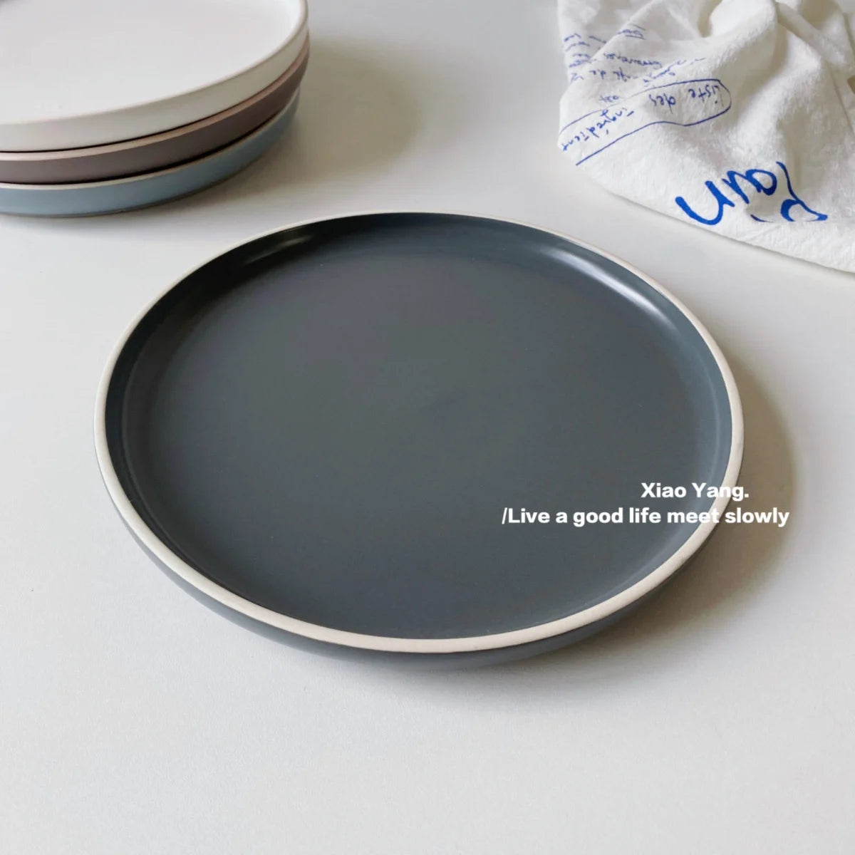 Nordic Style Ceramic Plate Pure Color Brown White Underglaze Dining Utensils Simple And Elegant Ins Style Flat Dishware