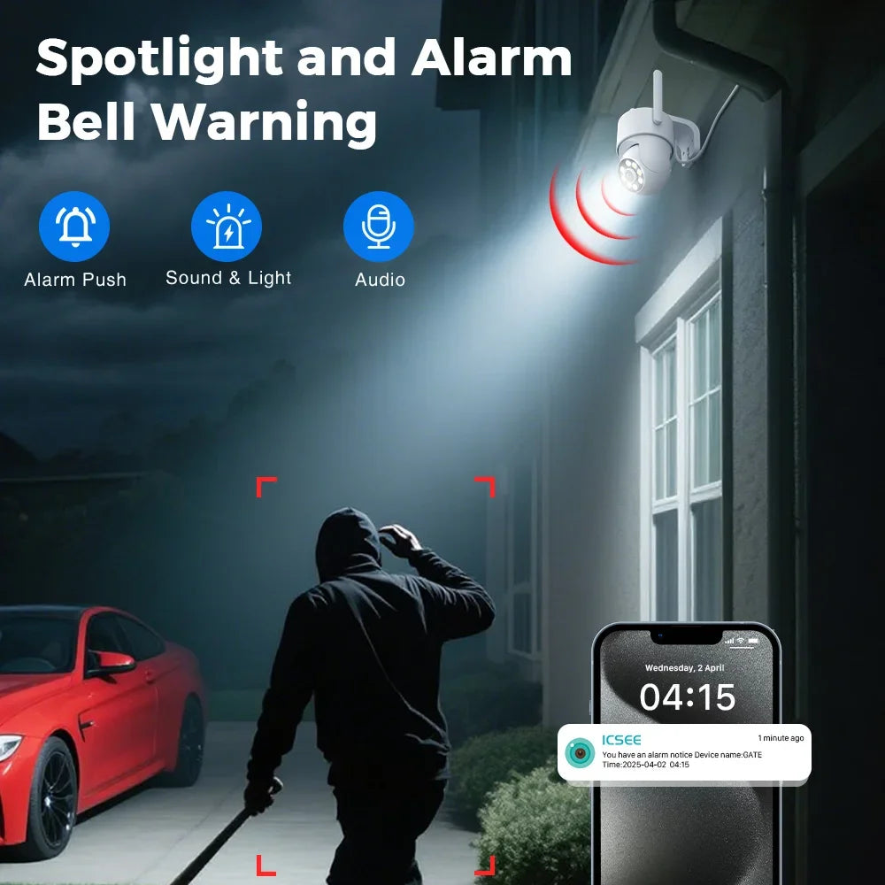 PANEPO 4MP 2K ICsee Wifi Camera Human Detection Outdoor Surveillance Camera Night Vision Two Ways Audio Home Security Protection