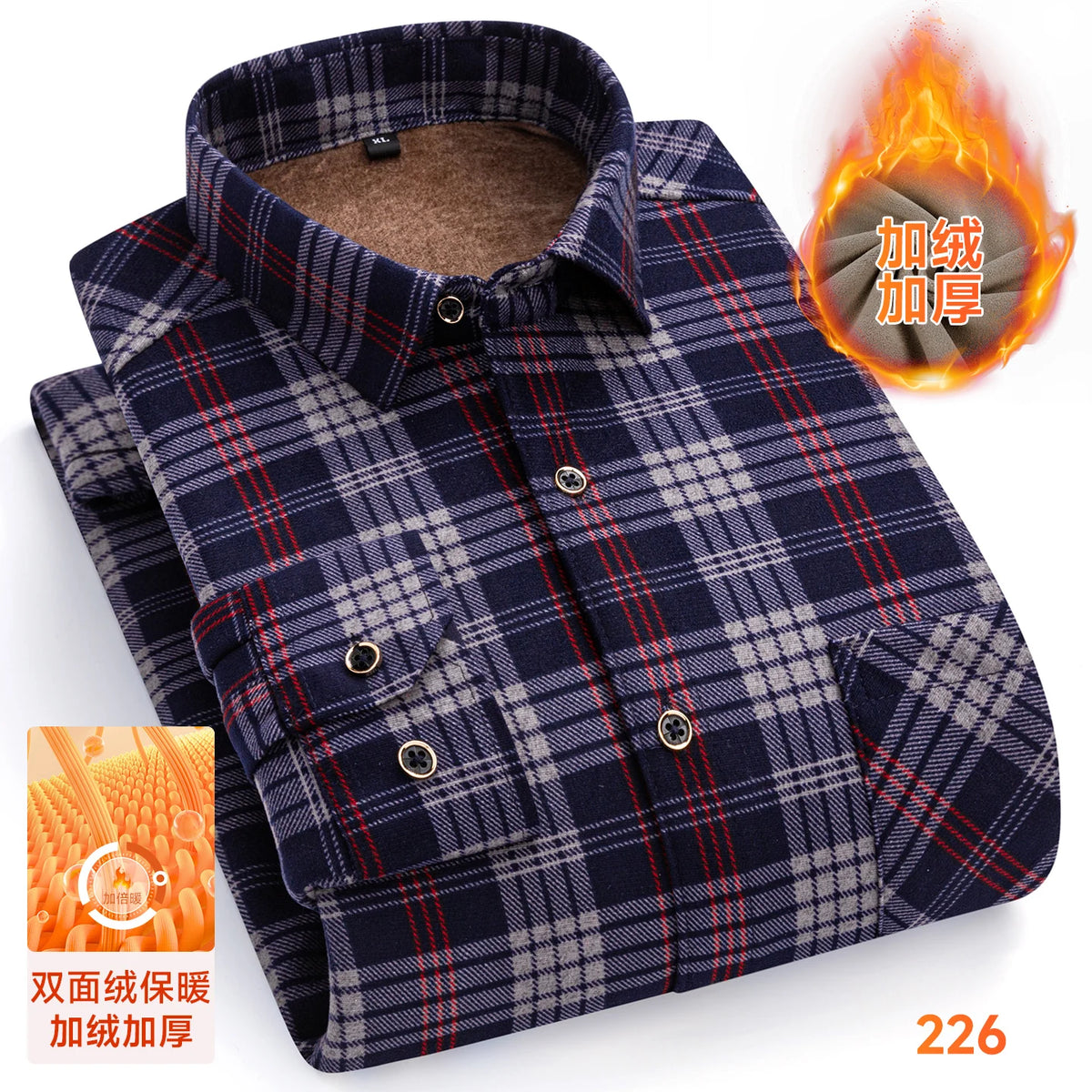 2025 Men's Winter Warm Shirts Long Sleeve Plaid Print Flower Autumn Thickened Fleece Street Trend Casual Dress Shirts 8XL 7XL