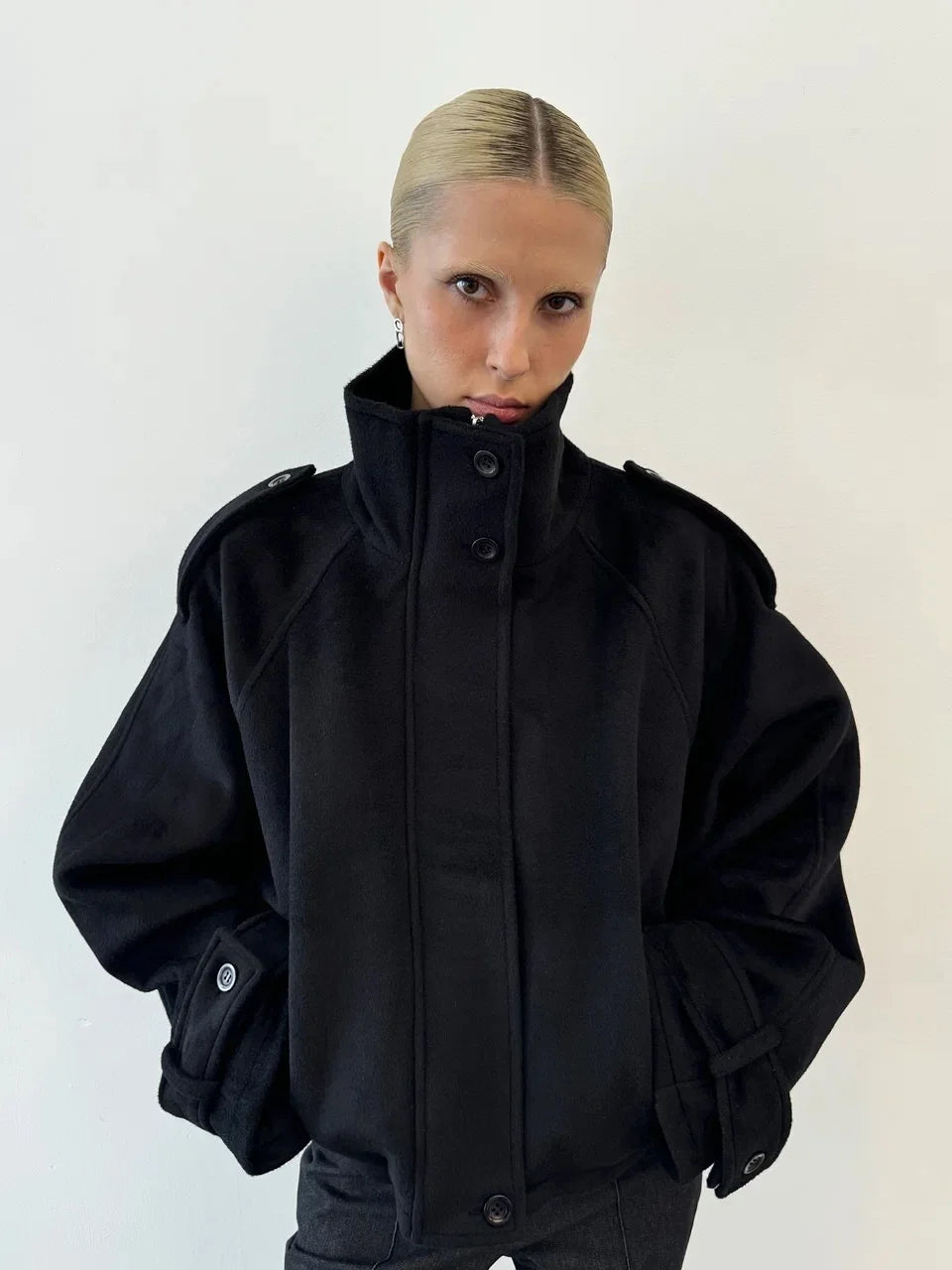 Collarless Belt Jacket Coat Lace-up Minimalism Beige Gentle Short Woolen Overcoat Waist Cinching Women Autumn Winter Overcoat