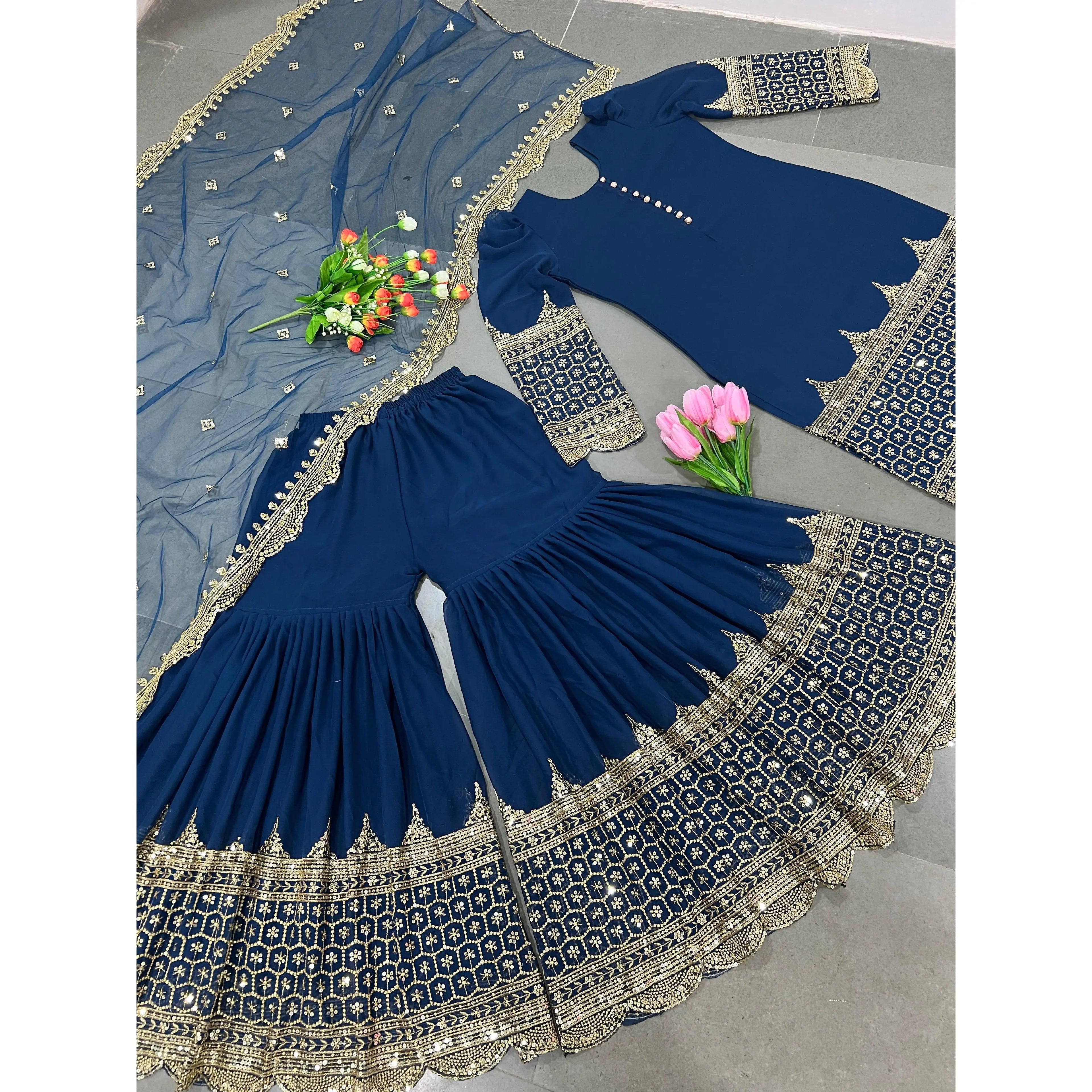 Women's Fancy Party Wear Top Bottom with Embroidered Dupatta Sequence Work Set