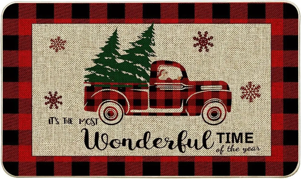 Christmas Santa Claus Truck Welcome Door Mats Home Decor Kitchen Hallway Balcony Rugs Carpet for Living Room Xmas Decorations