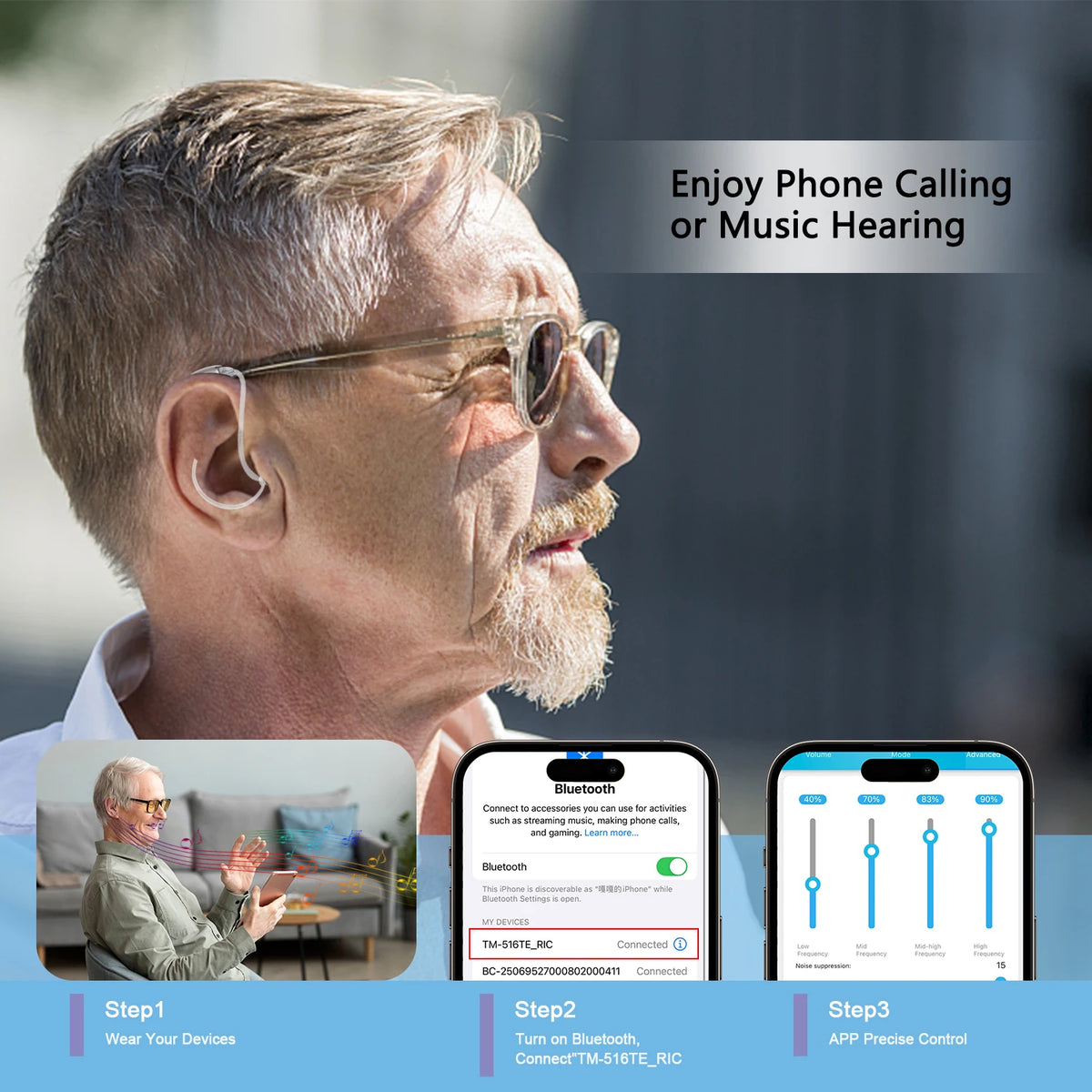 Hearing Aids For Deafness Bluetooth Hearing Aid Rechargeable Hearing Assist with Noise Cancelling APP Control Sound Amplifier