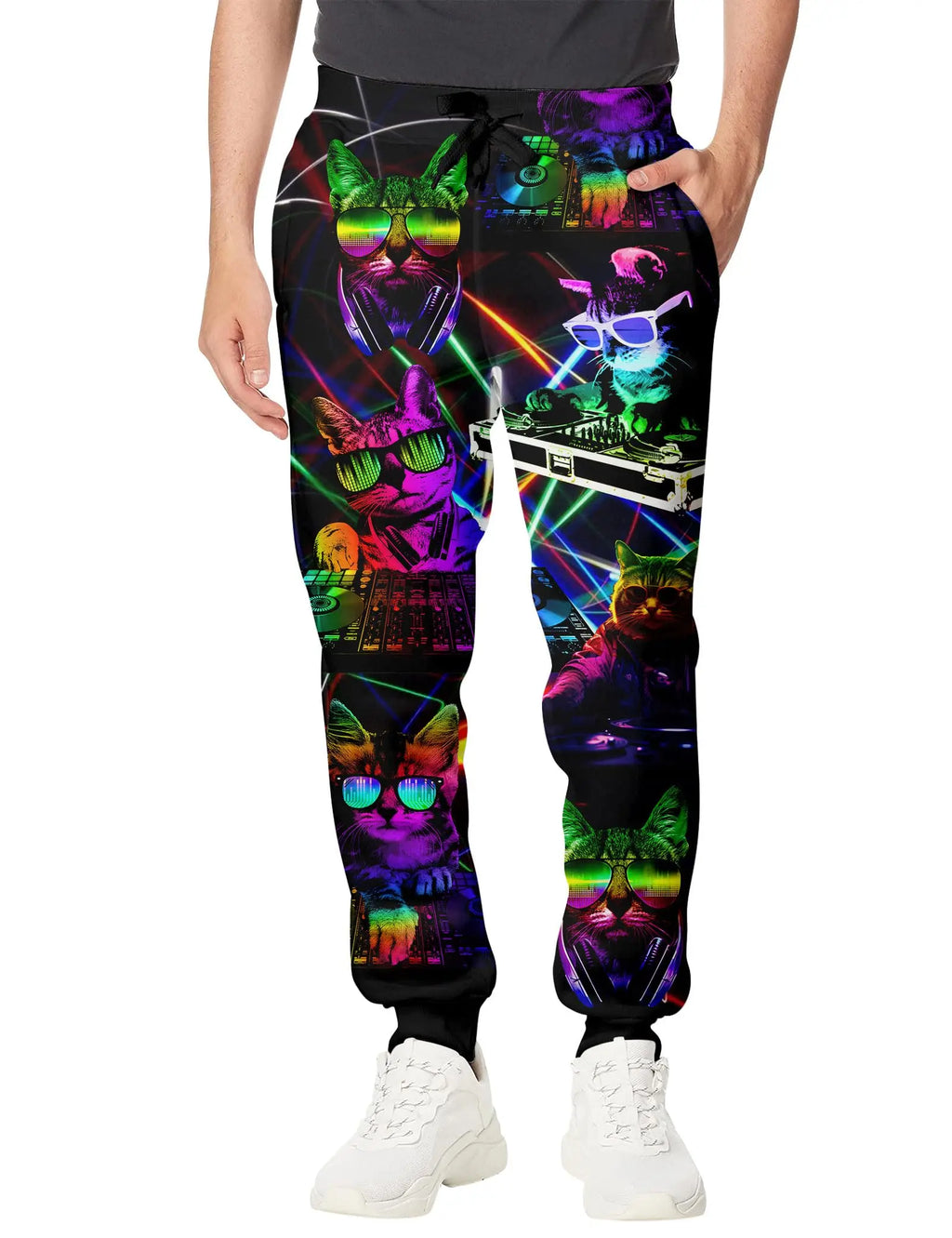 Men's Casual Jogging Pants Abstract Kitten Pizza Print Design Suitable for Outdoor Sweatpants Autumn and Winter Fashion