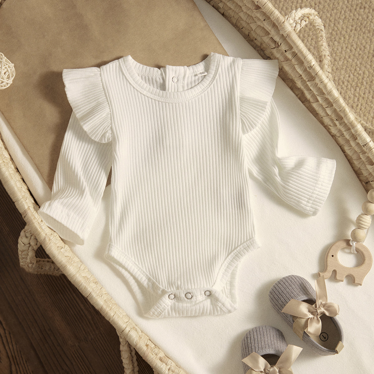 ma&baby 0-24M Spring Fall Newborn Baby Girls Romper Infant Knit Ruffle Jumpsuit Soft Long Sleeve Solid Color  Clothing