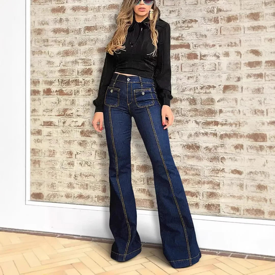 Women Y2k Streetwear Jeans Denim Pant Vintage Flare Pants Slim Fit High Waist Straight Trousers Elegant Splice Work Casual 2026