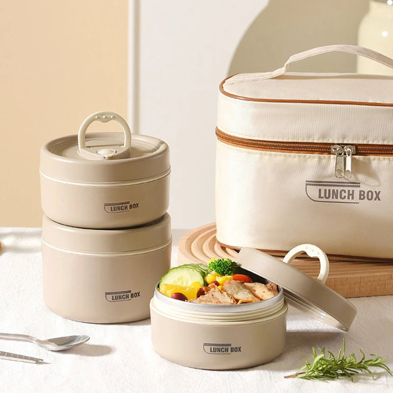 Stackable Insulated Lunch Box Set 3 Separate Microwave Bento Box Sealed Leak Proof Soup Bowl Office Food Container for Adult Kid