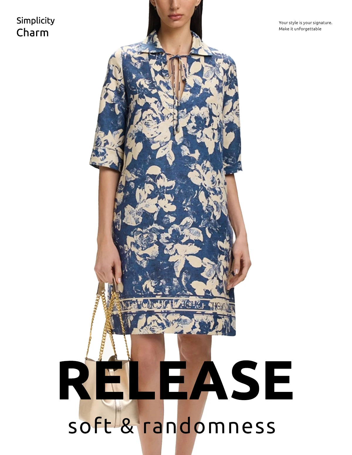 CHCH 2025 Summer Fashion Women Commuting V Neck Dresses Fashion Midi Printed New Lady Straight Dress