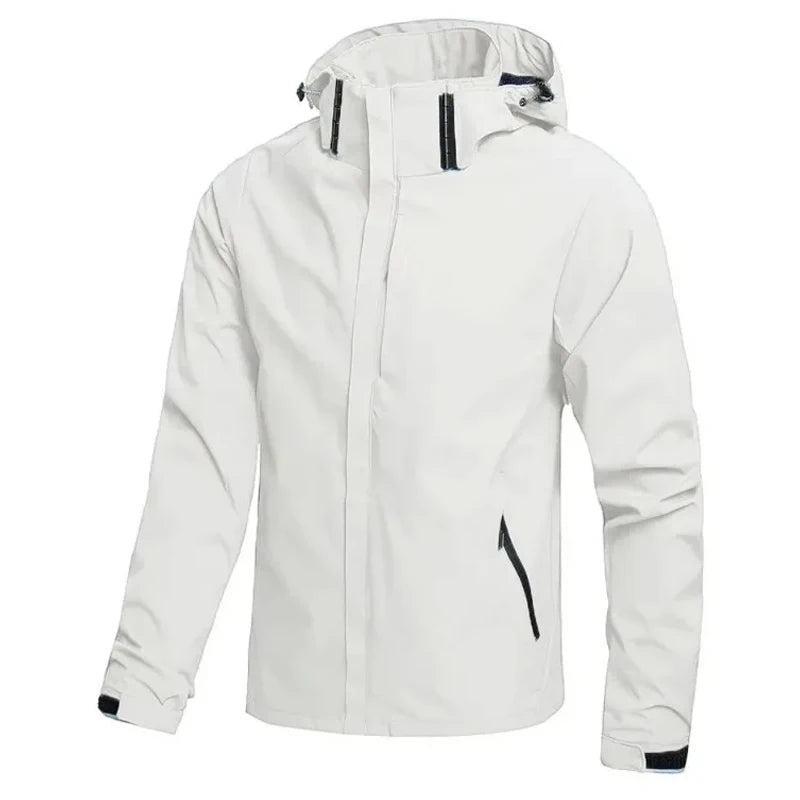 Mens Outdoor Waterproof Windproof Hooded Jacket Lightweight Cycling and Hiking Rain Coat Durable Work Wear Climbing Outerwear