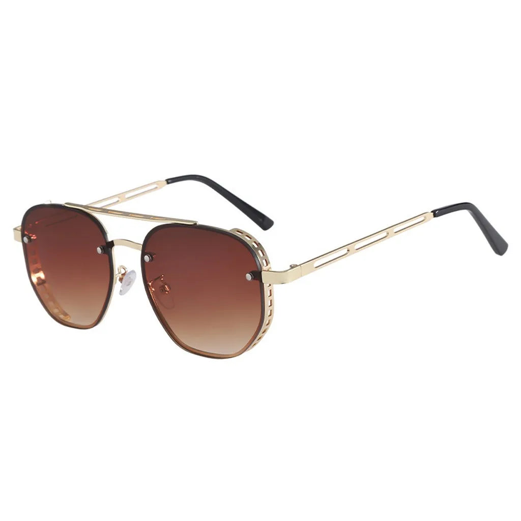 Unisex Stylish Sunglasses Trendy Gold Frame Hd Lens Glasses Oval Metal Frame Eyeglasses European-American Uv400 Shades Eyewear