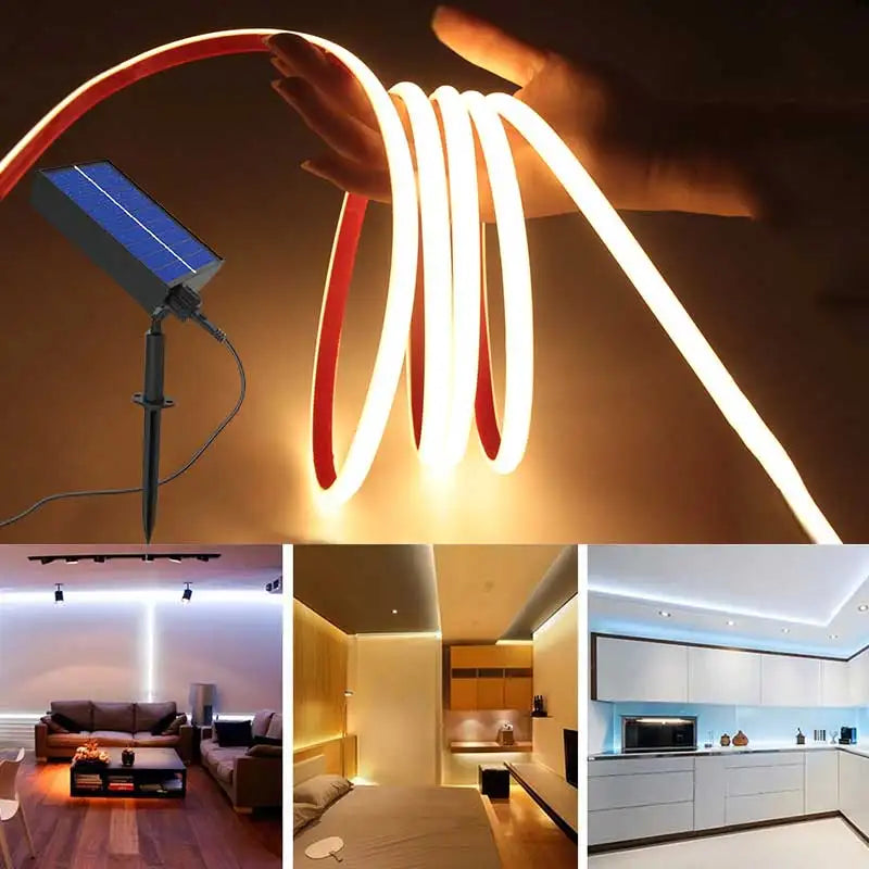 24V COB Solar Neon Light Strips DC 24V Flexible Lights Waterproof IP67 Warm White 1m 2m 3m 4m 5m LED Strip For Garden Decoration