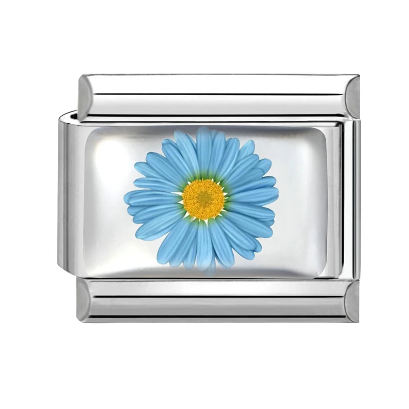 2025 Women's Fashion Colorful Flowers Sunflower Tulip Orchid Daisy Italian Charms Fit 9mm Stainless Steel Bracelet DIY Jewelry