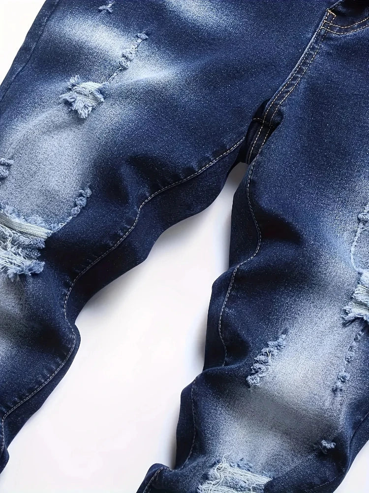 Riding Motorcycle Mens Pants Hip Hop Ripped Skinny Jeans Breathable Casual Fashion Blue Denim Trousers Streetwear Men Clothing