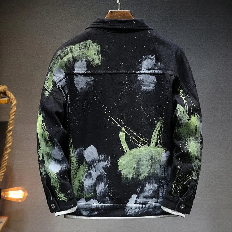 Fashion 2026 Spring Autumn Men's Cotton Denim Jacket Casual Printed Jeans Hip Hop Streetwear Loose Denim Coat Youth Top Clothing
