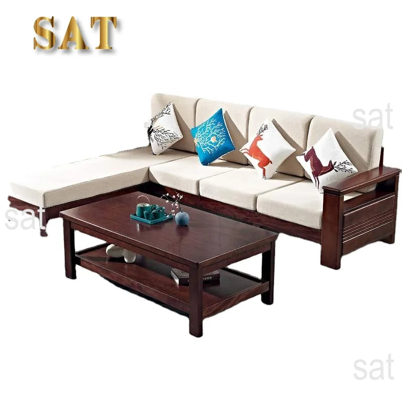 For Hot Sale Fashion Wooden Sofa Set Restaurant Furniture Modern Living Room Sectional Solid Wood  Luxury