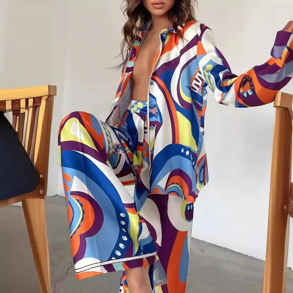 Spring New Two Piece Sets African Sets For Women New African Print Elastic Baggy Pants Rock Style Famous Suit Lady Outfits
