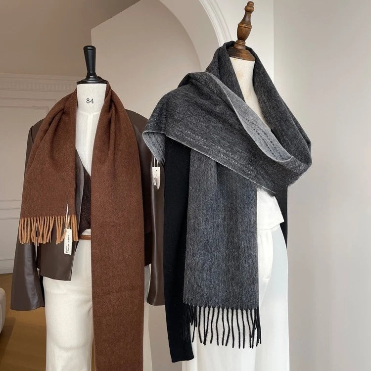 High Quality Australia100% Pure Wool Scarf Women Fall Winter Design Double-Sided Stitching Knitted Cashmere Shawl Female Muffler