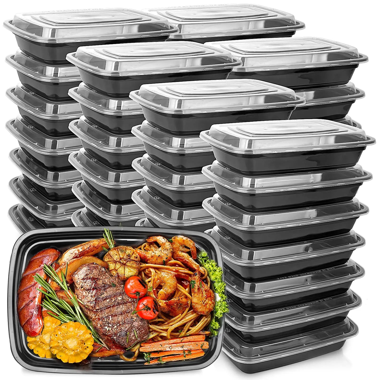 1/10PCS Plastic Disposable Food Containers Black Take out Containers With Kitchen Fridge Storage Boxes Lid for Salads Sandwiches