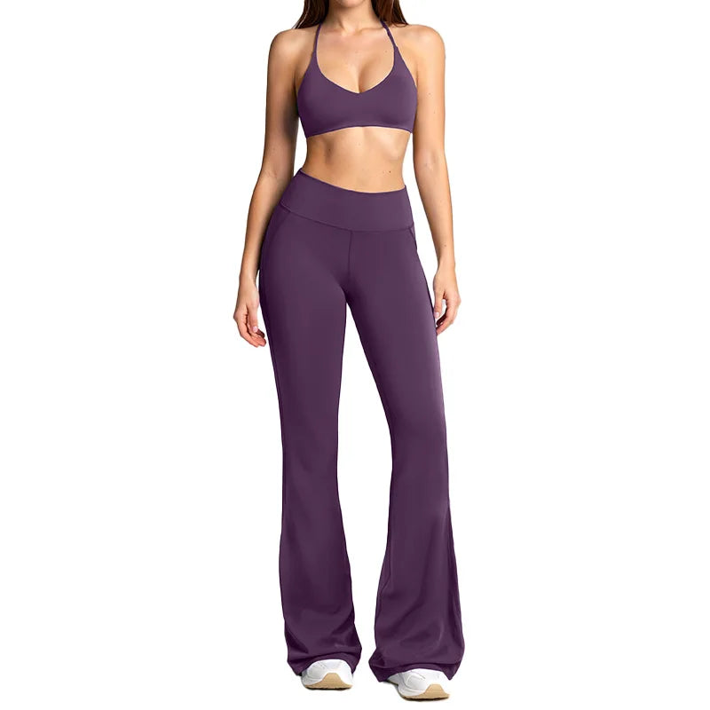 Women's Tracksuits 2PCS Flared Pants Yoga Set Gym Fitness Outfits Female Shockproof Sports Bra Yoga Workout Clothes Sports Sets