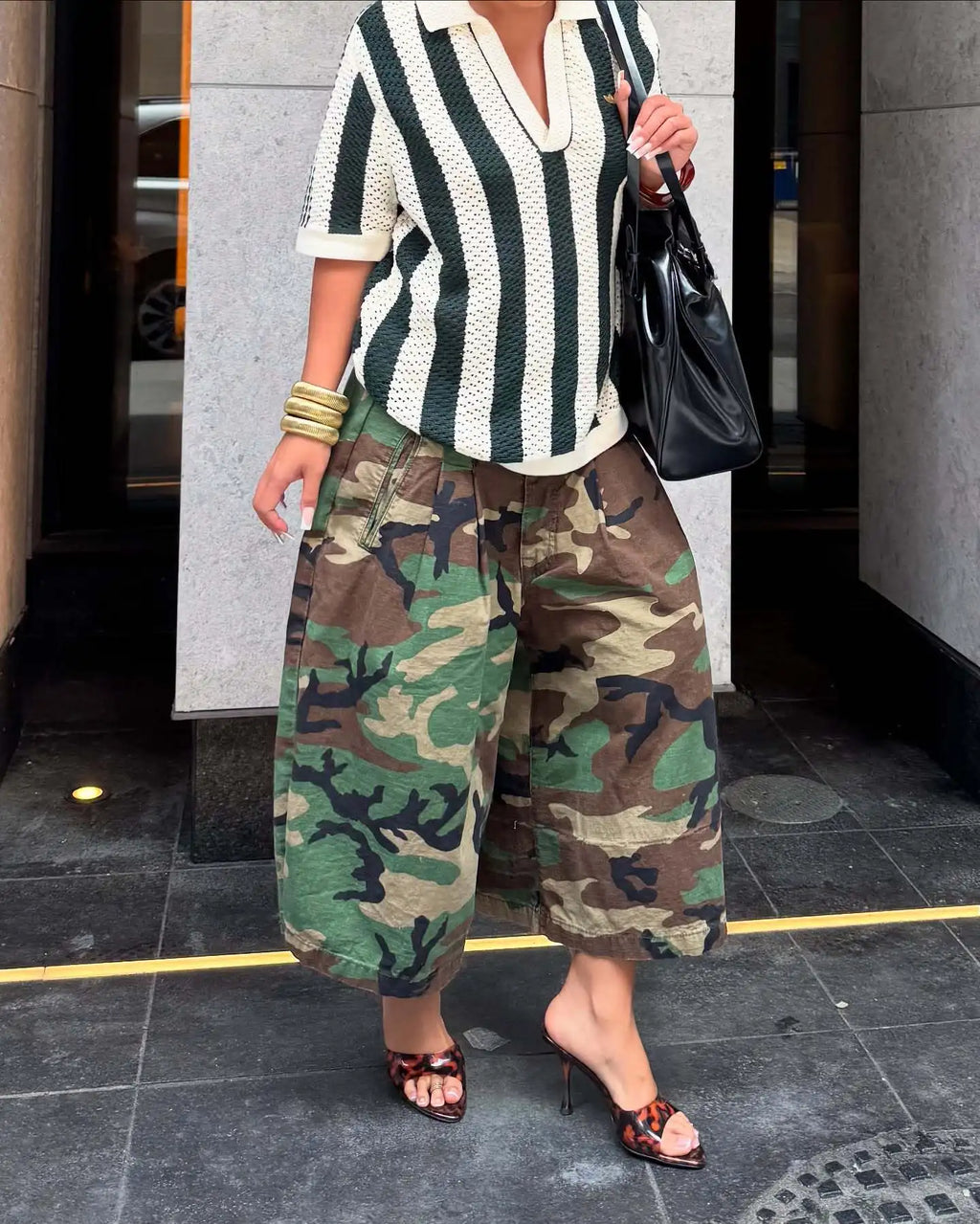 Women's Camouflage Wide Leg Pants Loose Casual High Waist Trousers Vintage Pockets Cropped Pants 2025 Streetwear Harajuku Capris