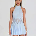 Sexy Hollow Out Solid Women Min Dress Beach Pleated Lace Up Backless Sleeveless Female Dresses 2026 Summer Lady Robe New