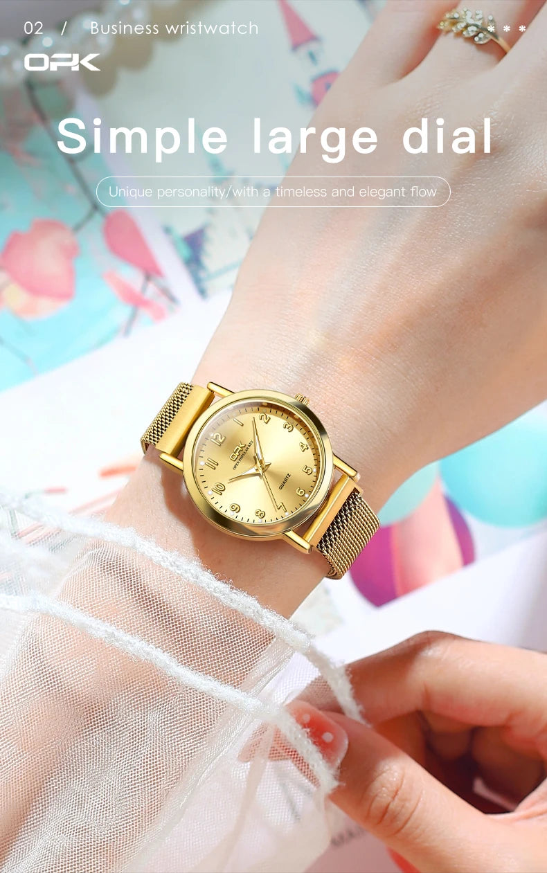 OPK 8115 Women Watch Fashion Business Simple Stainless Steel Mesh Belt Waterproof Luminous Women Watch Elegant Dress Women Watch