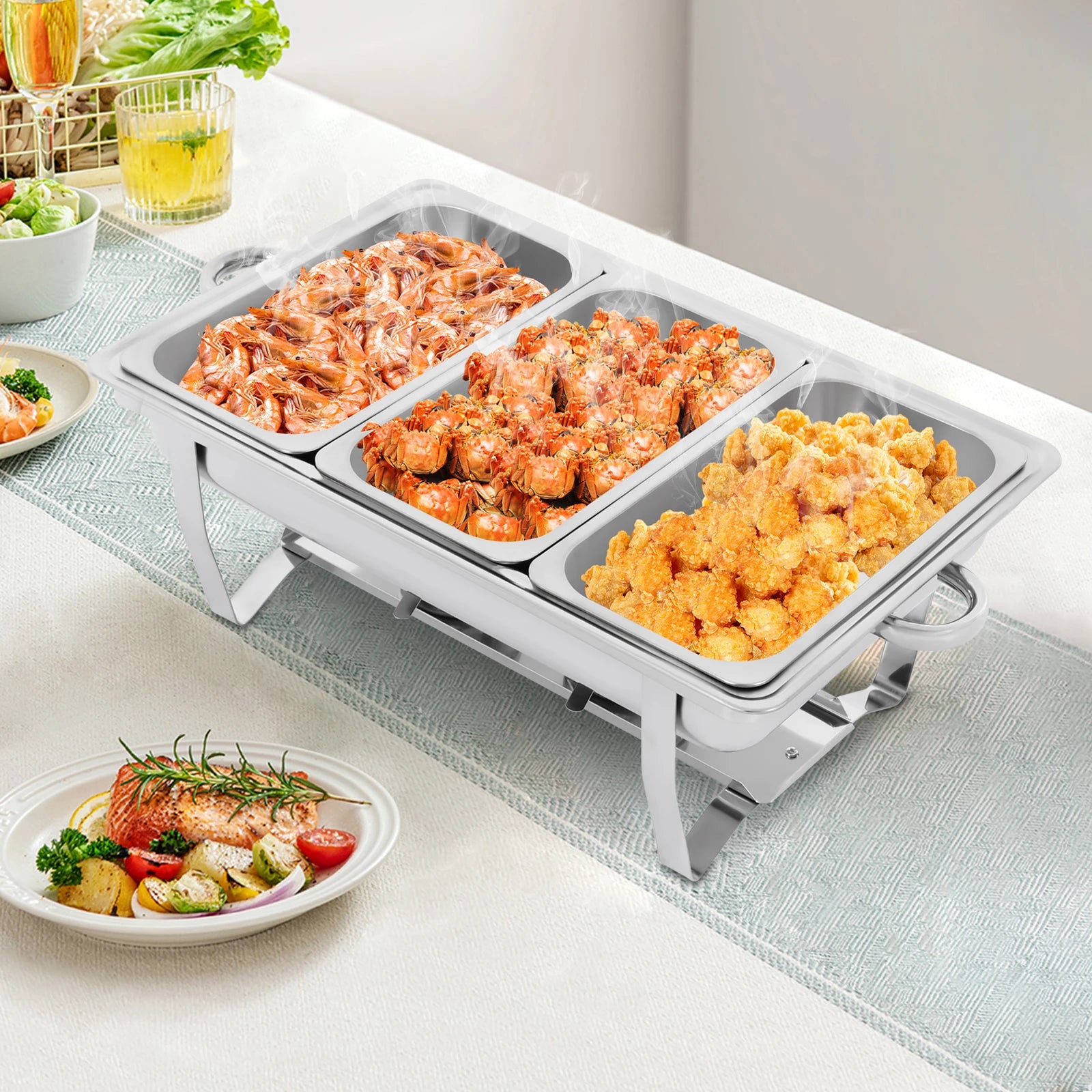 Stainless Steel Chafing Dish Buffet Set Rectangular Catering Chafer Warmer Buffet Dishes Warming for Restaurants, Buffets
