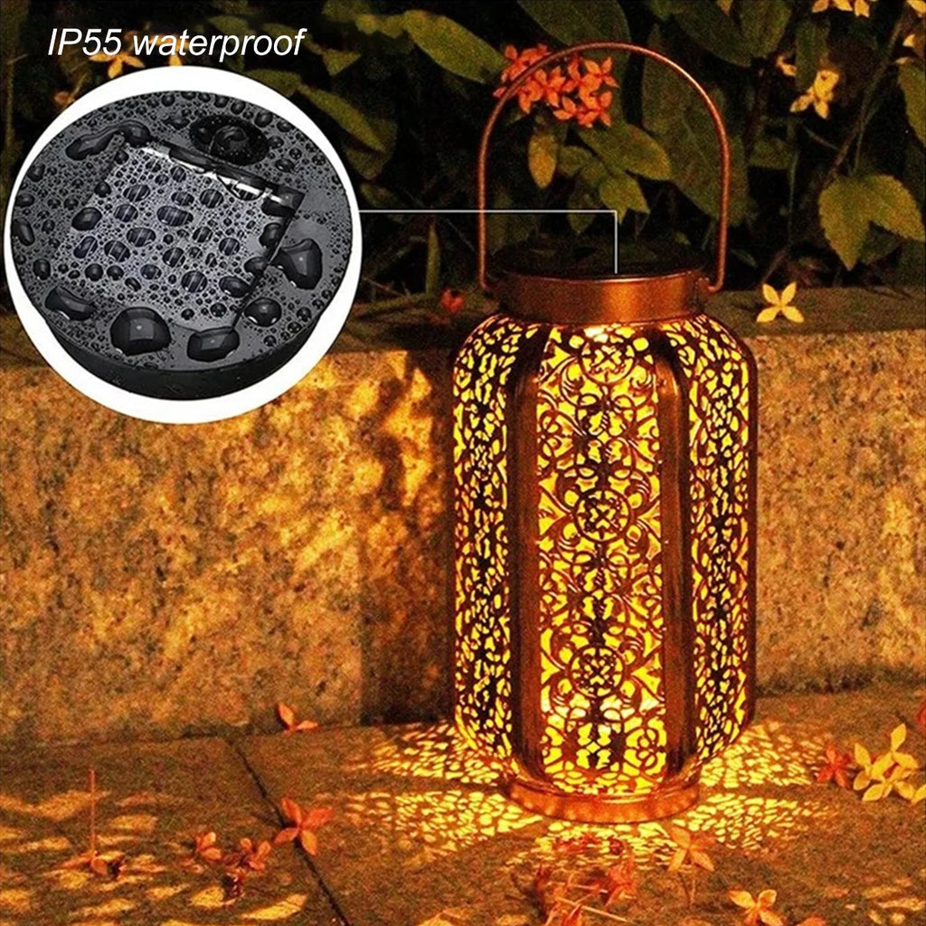 Led Solar Light Outdoor Solar Hanging Lantern Retro Iron Art Garden Decorative Pathway Lamp Stairs Lights Home Christmas Decor