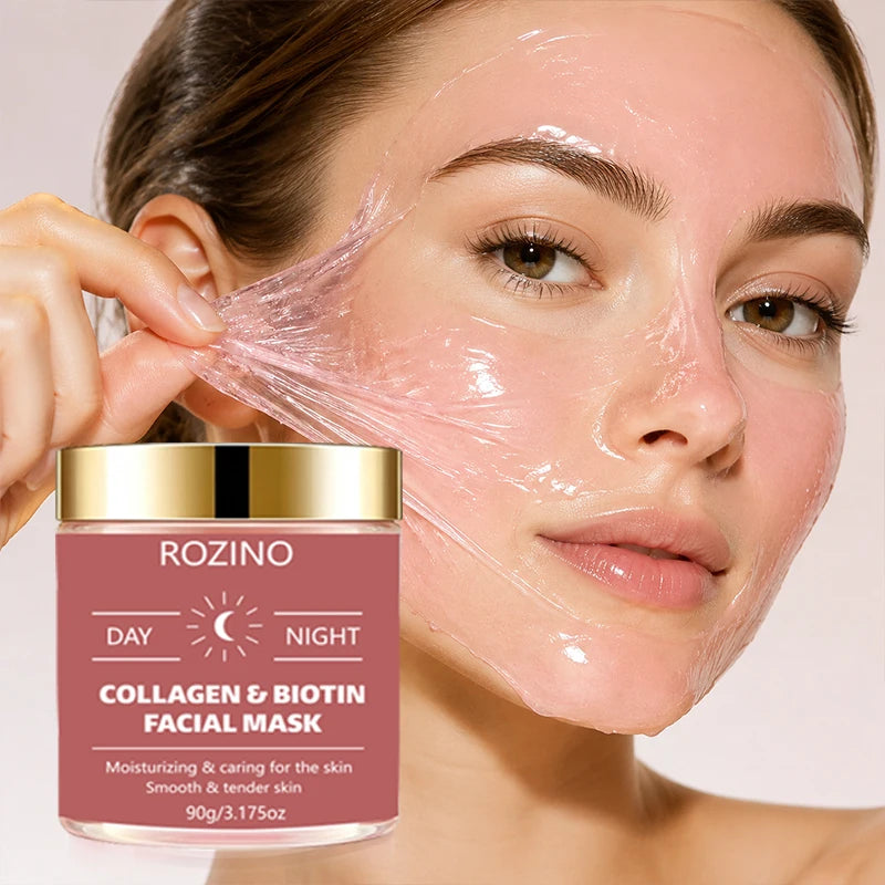 90g Large-Capacity Biotin Collagen Day and Night Mask, Peel-Off Mask, Deeply Hydrating, Keeps Skin Moisturized and Plump, Tightens Skin, Brightens Skin Tone, and Gives Skin a Youthful Glow Suitable for Daily Use and as a Holi