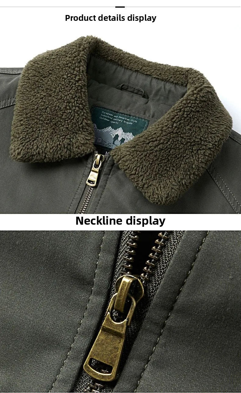 Autumn Winter Men's Cotton Thick Warm Fleece Jackets Stand Collar Fleece Lined Outdoor Workwear Warm Casual Style New Arrival
