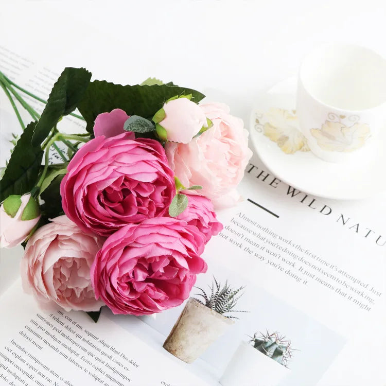 Artificial Flowers Rose Silk Peony Brial Bouquet Home Room Table Decora Festival Wedding Scrapbook Fake Plants Diy Gifts Props