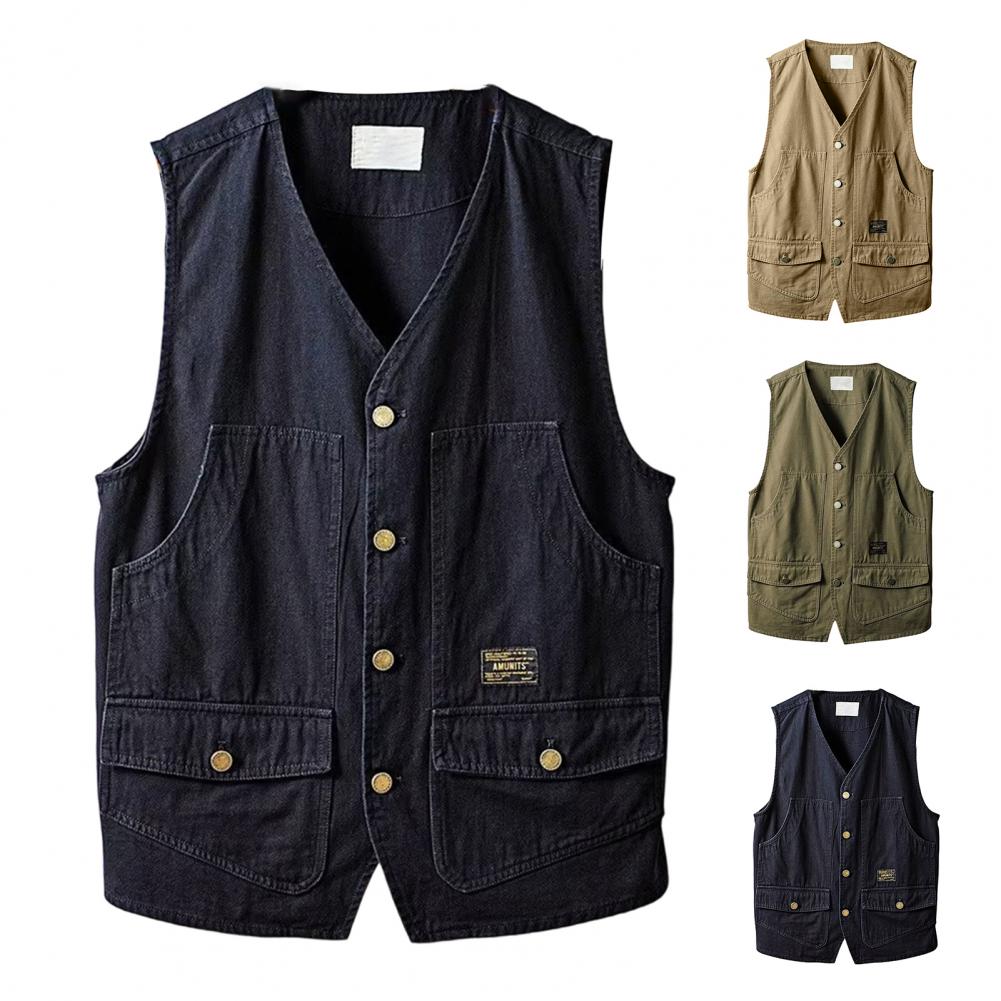 Summer Retro Loose and Thin Japanese Multi Pocket Workwear Sleeveless Vest Men