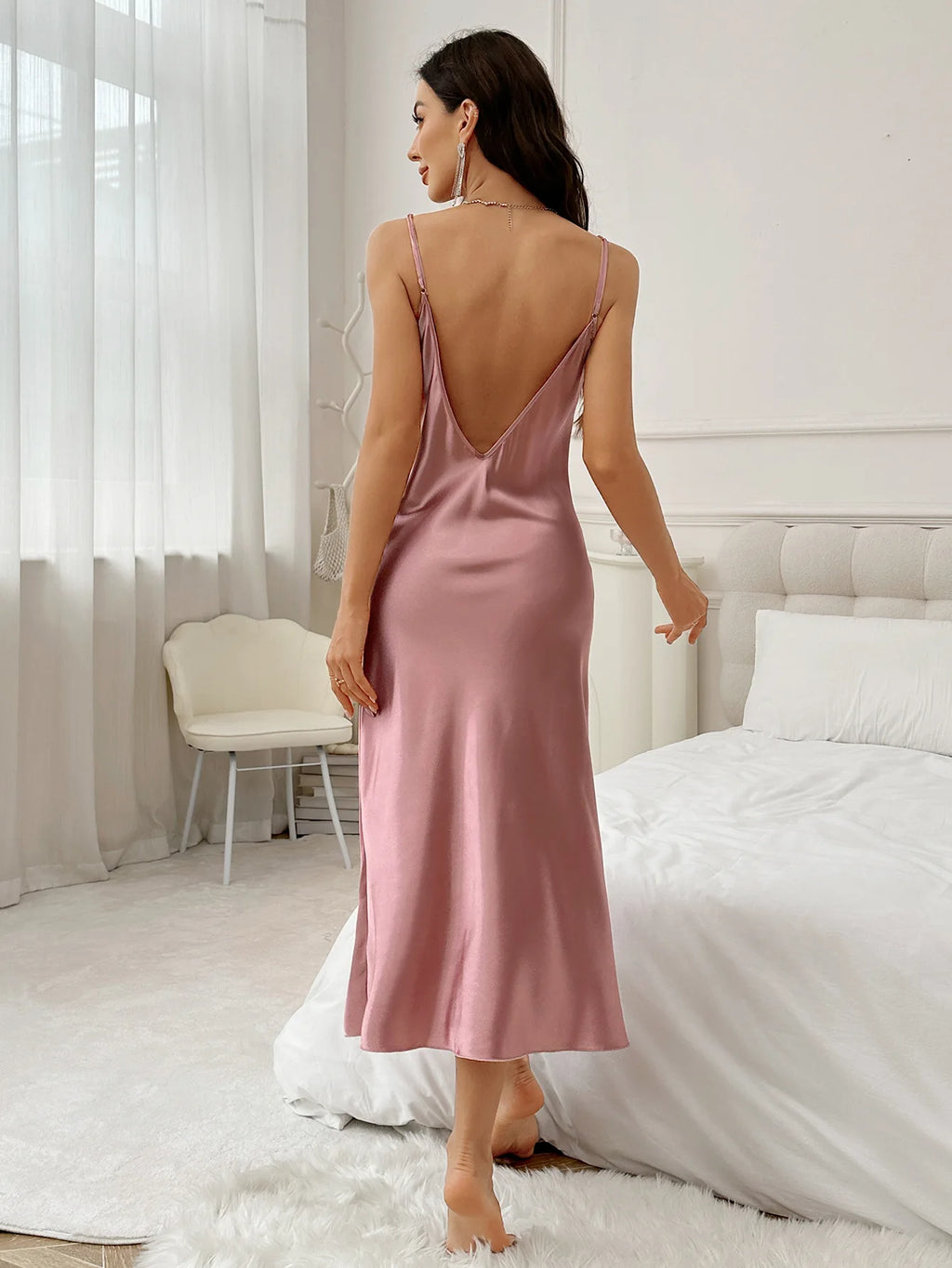 Ice Silk Slip Dress Summer Thin Breathable Silk Like Sexy Leopard Print Women's Backless Split Sling Nightdress