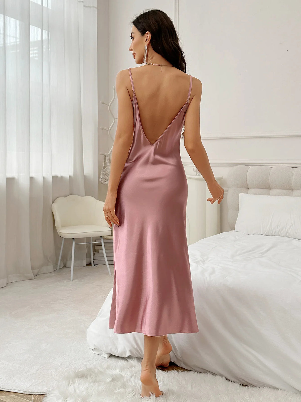Ice Silk Slip Dress Summer Thin Breathable Silk Like Sexy Leopard Print Women's Backless Split Sling Nightdress