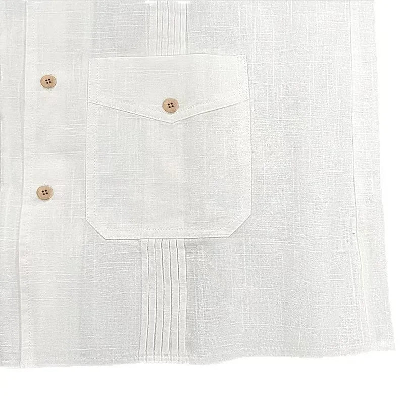 Spring Vintage Cotton Linen Shirts Men's Turn-Down Collar Solid Multi Pocket Patchwork Men Tops Long Sleeve Shirt Male Clothing