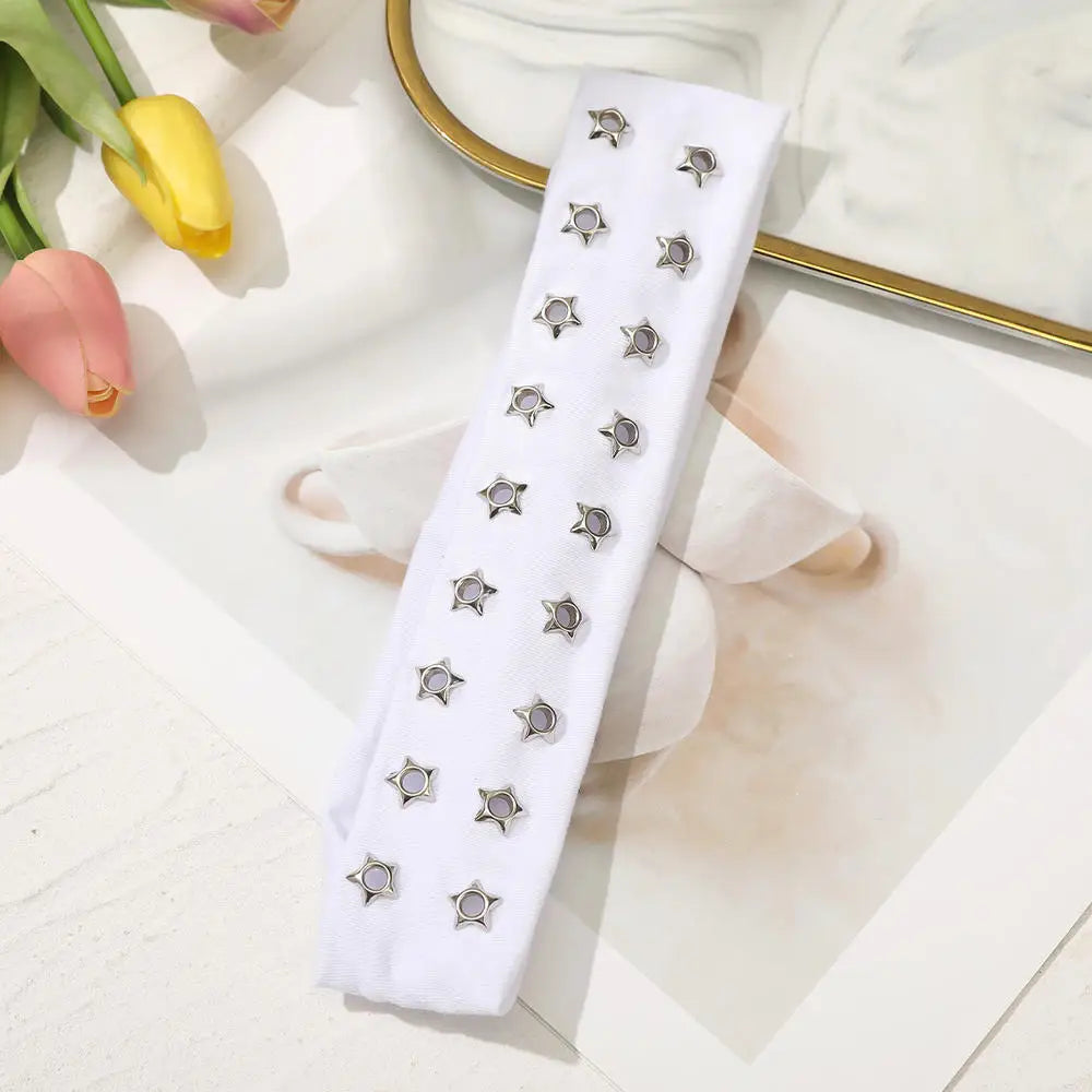 Y2K Girl Hollowed Out Wide Elastic Headband With Eyelets Punk Headwrap Rock Grunge Stretchy Headbands for Women Hair Accessories