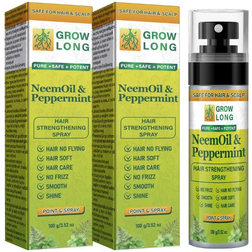 Grow Long Neem Oil & Peppermint Hair Strengthening Spray - Smooth Shine, Safe for Hair & Scalp, Biotin & Keratin Infused