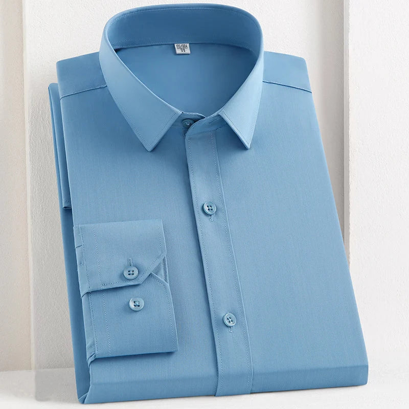 Bamboo Fiber Men's Shirt Long Sleeve Anti-Wrinkle Dress Shirts For Men Slim Fit Camisa Social Business Formal White Office Shirt