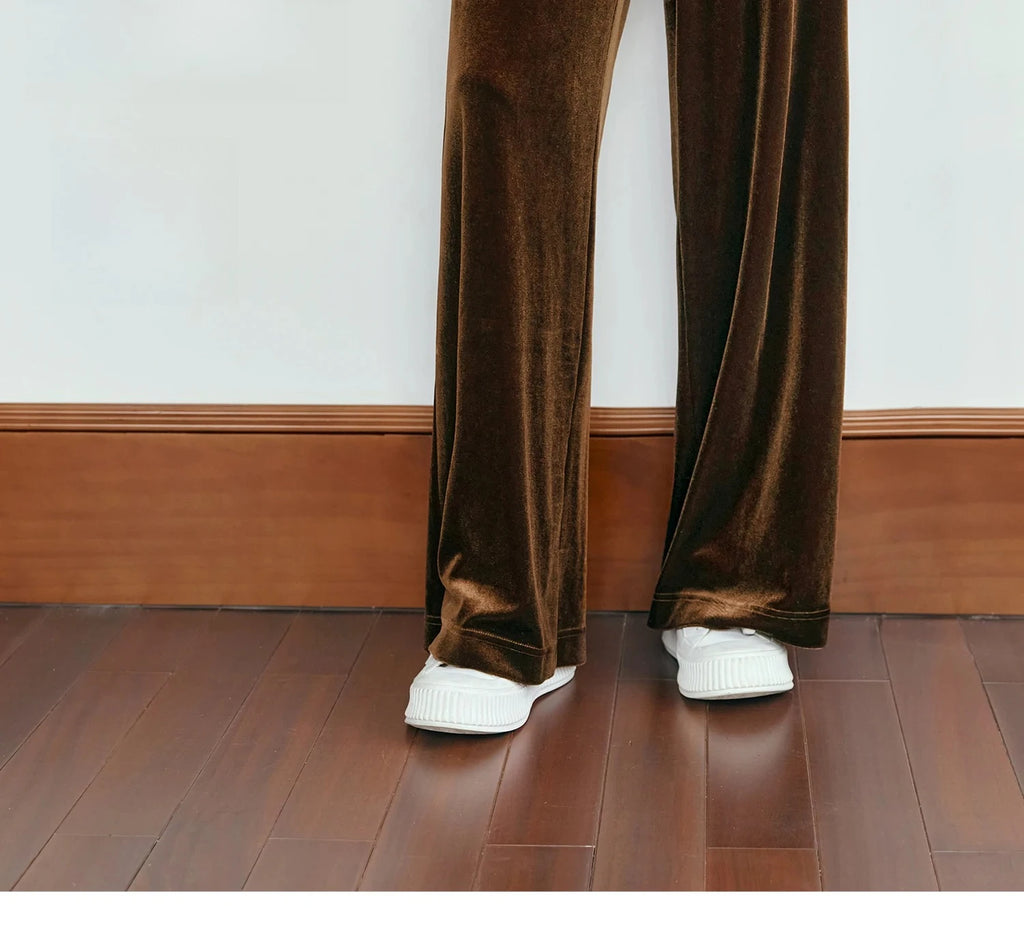 OLrain Velvet Drawstring Baggy Sweatpant Woman 2026 Autumn Casual Retro High Waist Wide Leg Long Pants Women Trousers M56QK85138