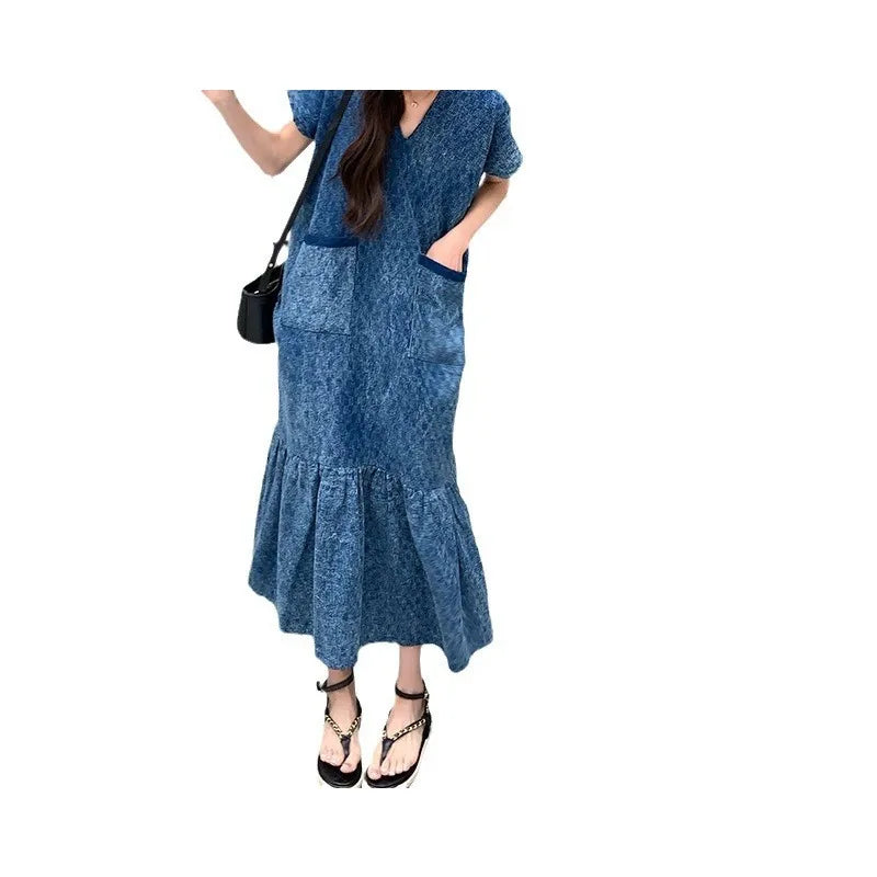 Retro Denim Dress Women's Summer Design Sense Fashion Loose Dress
