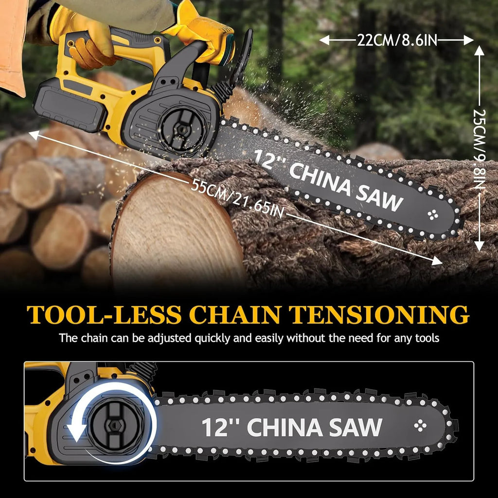 12" Cordless Chainsaw Handheld Garden Electric Chain Saw for Tree Branch Wood Cutting Compatible With DeWalt 20v Battery