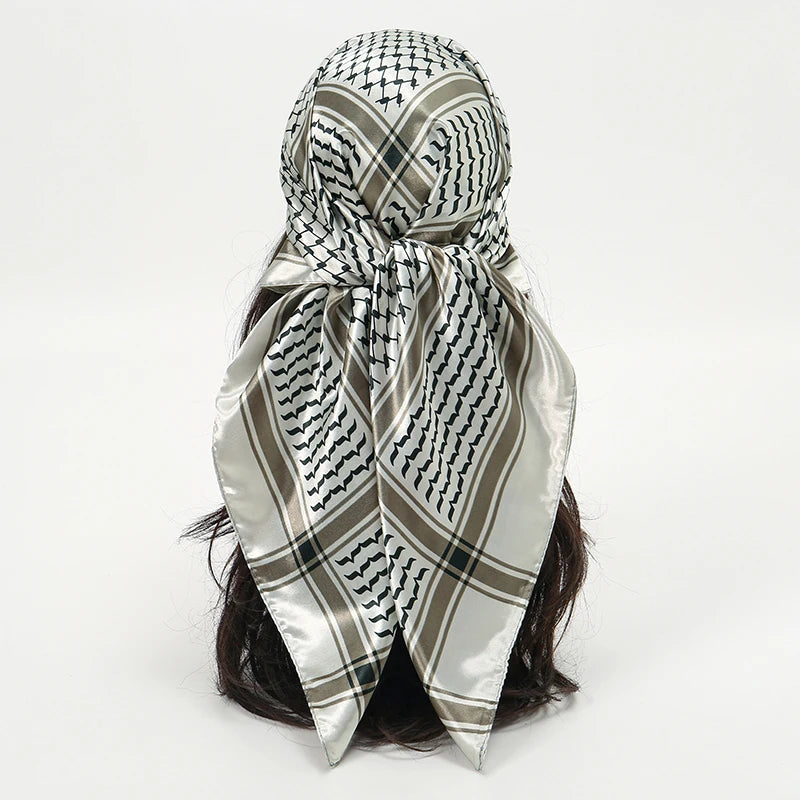 Newest Arabic Satin Silk Scarf Shemagh Style Muslim Women Headscarf Ladies Elegant Bandana Headband Hair Accessories 90*90cm