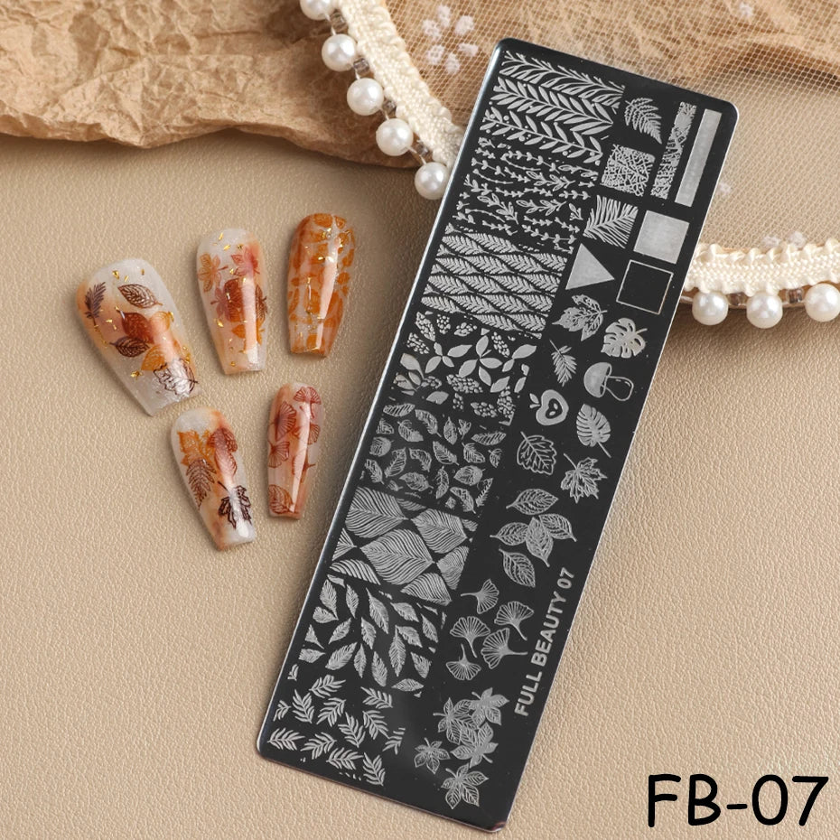 1 pcs Maple Leaves Nail Art Stamping Plate Autumn Ginkgo Leaves Palm Leaves Nail Templates Deep Fall DIY Nail Decals Molds Tools