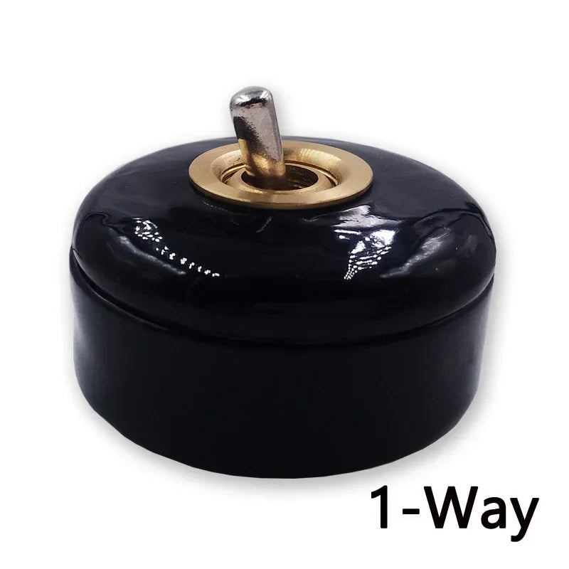 Home Improvement Round Ceramic Retro Toggle Switch 1 Ｗay 2 Way Control Wall Light Rocker Switch