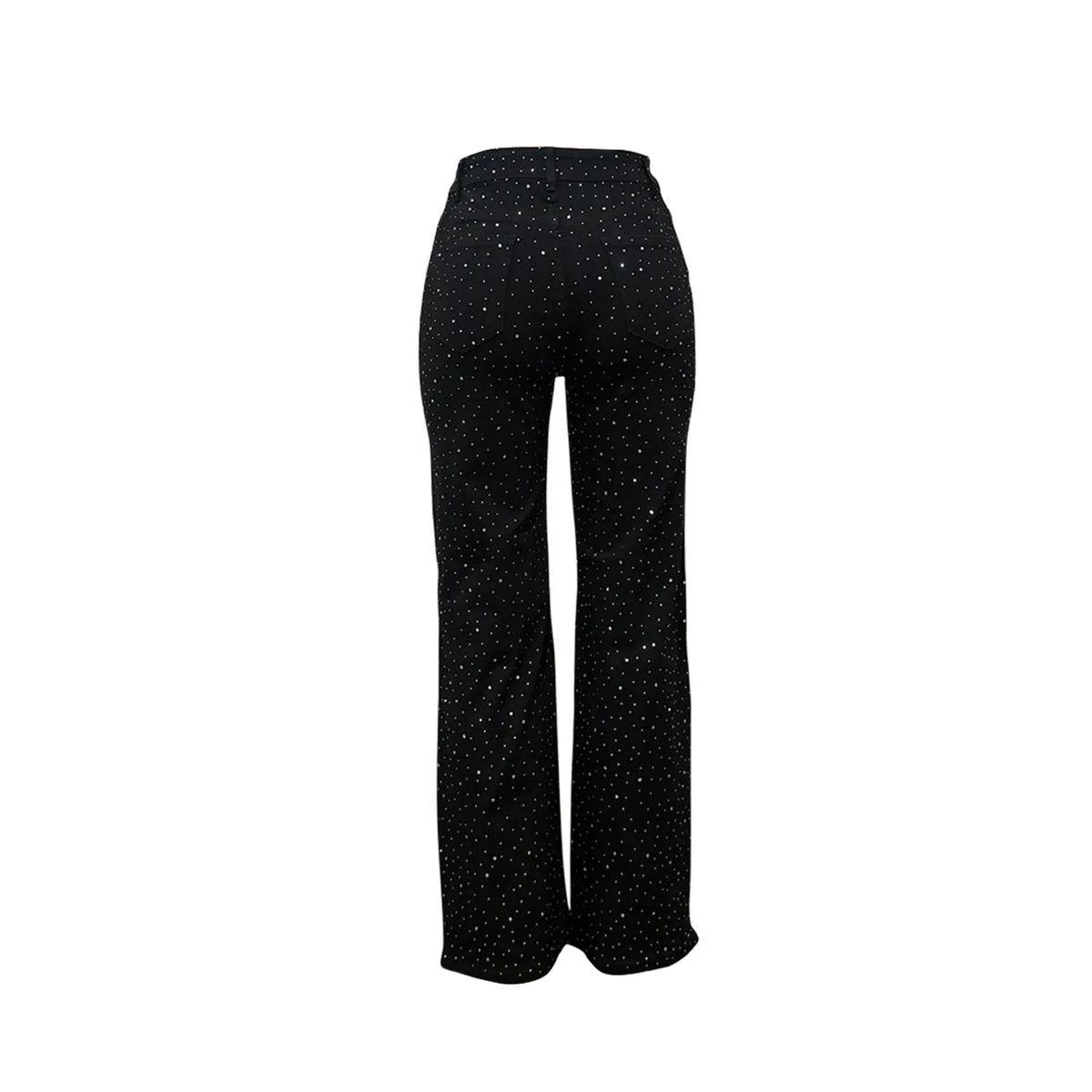 Women's Outfit Featuring Diamond-studded Washed Denim Pants Women's High-waisted Straight-leg Pants, and "hot Girl" Style Pants.