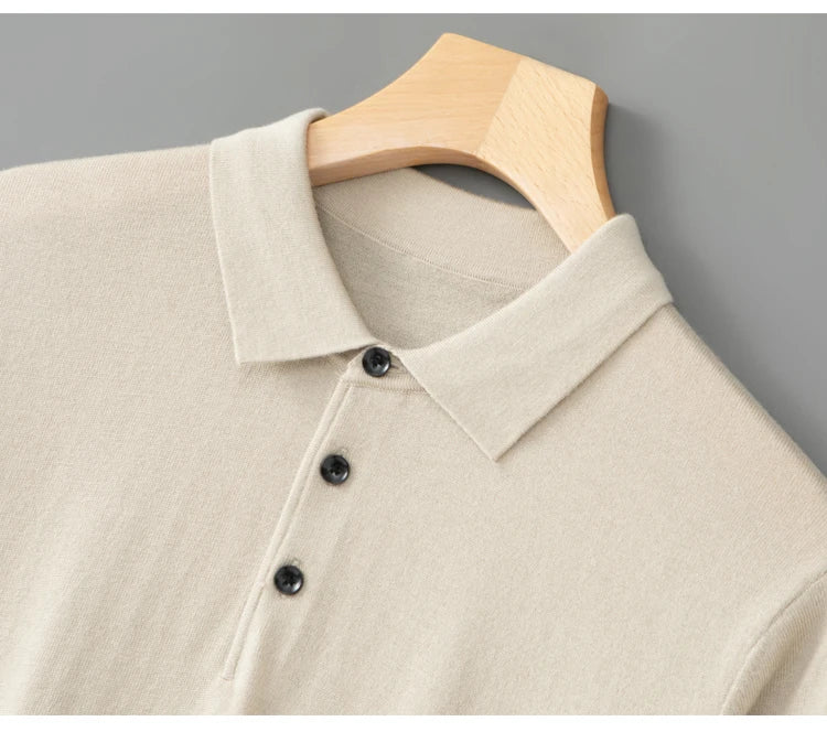 Men's Worsted Wool Kknit Pullover, Business Casual Polo Neck Sweater, Monochromatic Loose Top, Autumn and Winter Fashion, New