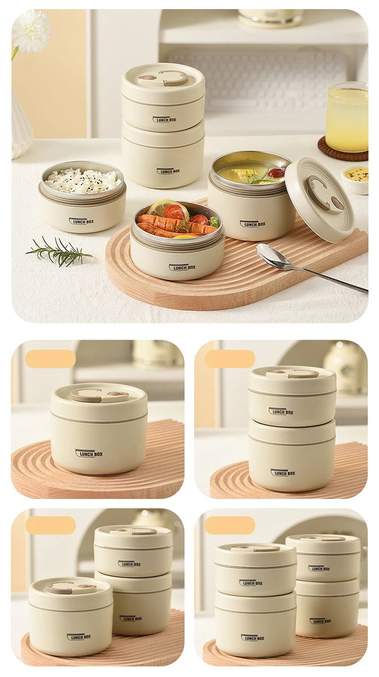 Stackable Insulated Lunch Box Set 3 Separate Microwave Bento Box Sealed Leak Proof Soup Bowl Office Food Container for Adult Kid