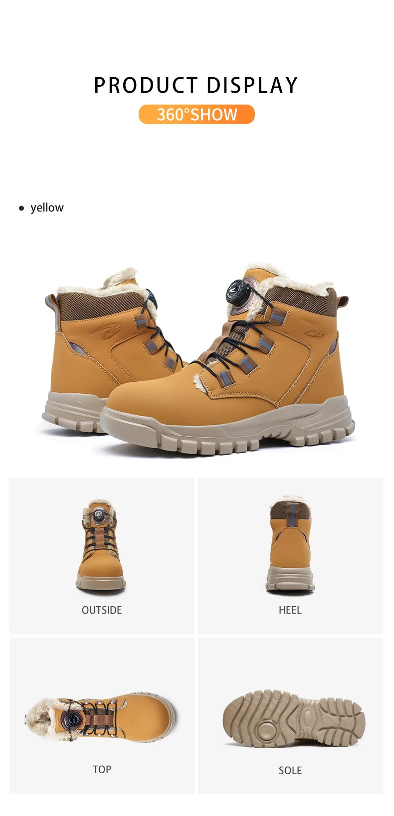 Size 47 48 Winter Work Safety Boots Men Steel Toe Work Shoes Rotating Button Waterproof Protective Men Safety Shoes Footwear