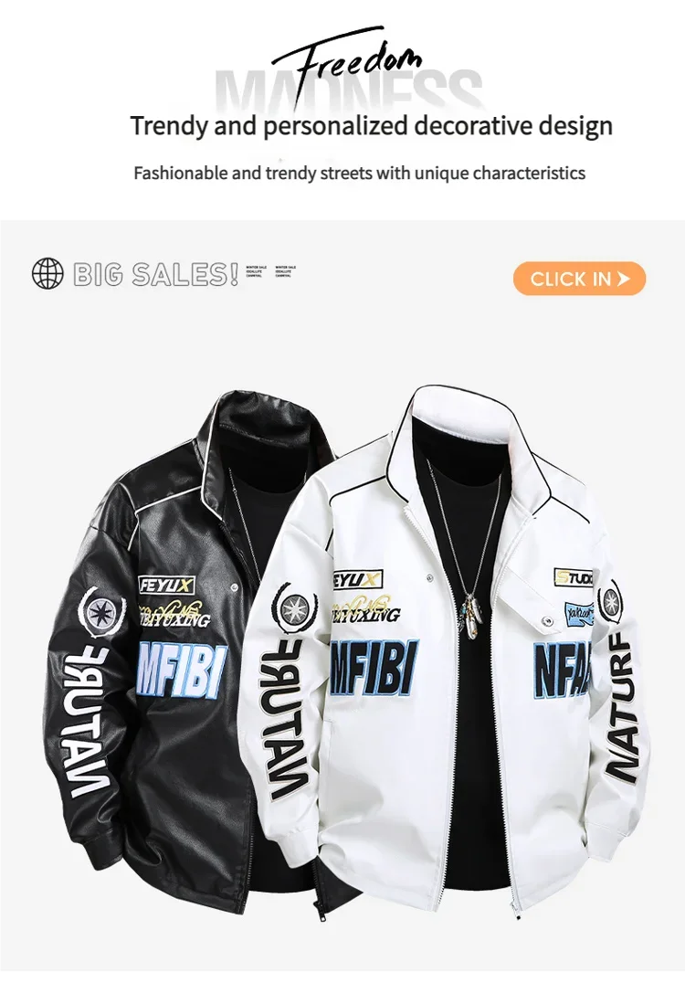2029  Motorbiker Jacket Men's American Autumn Winter Hip-hop PU Leather Jackets Men Streetwear Racing Motorcycle Wear