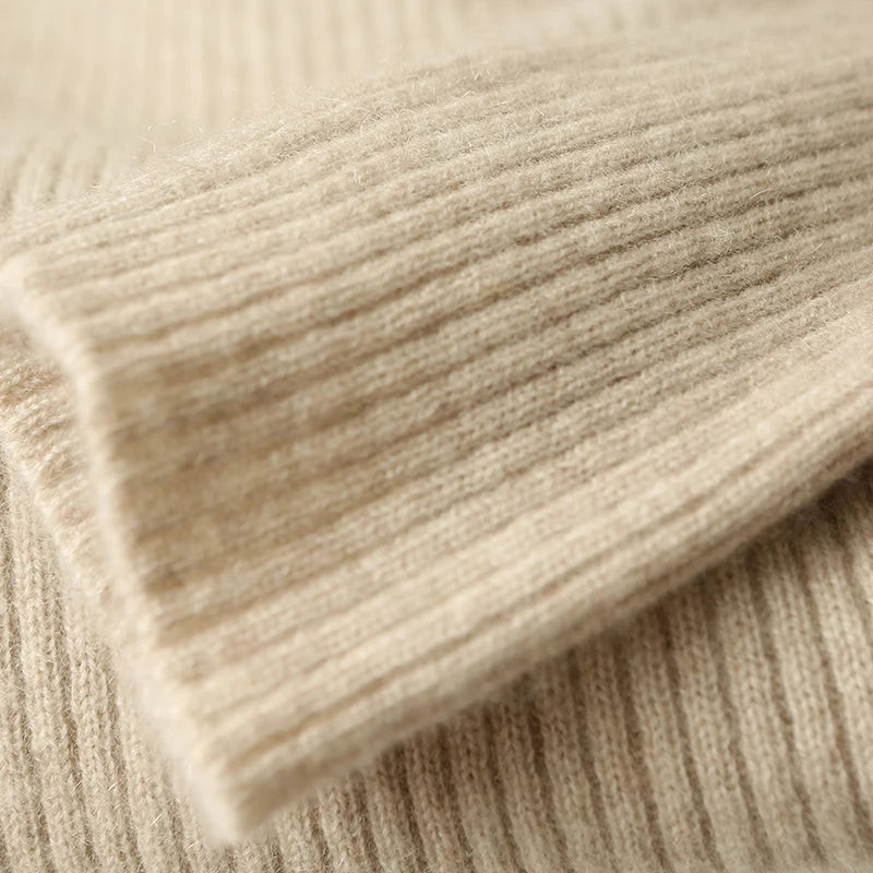 Autumn and winter semi high neck drawstring high elasticity slim fit 100% wool pullover dress, mid length over knee cashmere